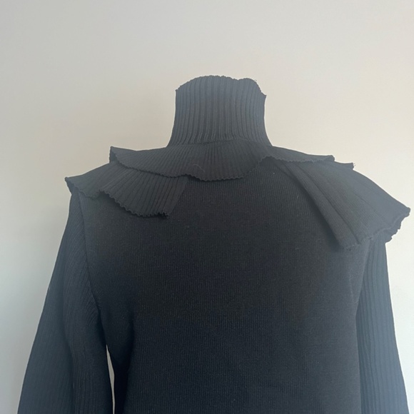 H&M Studio Collection Flounce Thick Fine-knit Black Cocktail Turtleneck Sweater - Picture 8 of 14